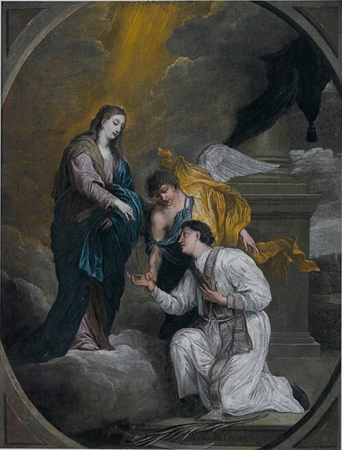 St Valentine receiving a rosary from the hands of the Virgin, 1677, David Teniers III