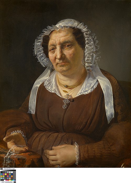 Portret van kantkoopvrouw Anne Godderis-Tulpinck, 1849, Bruno Jean Charles van Hollebeke