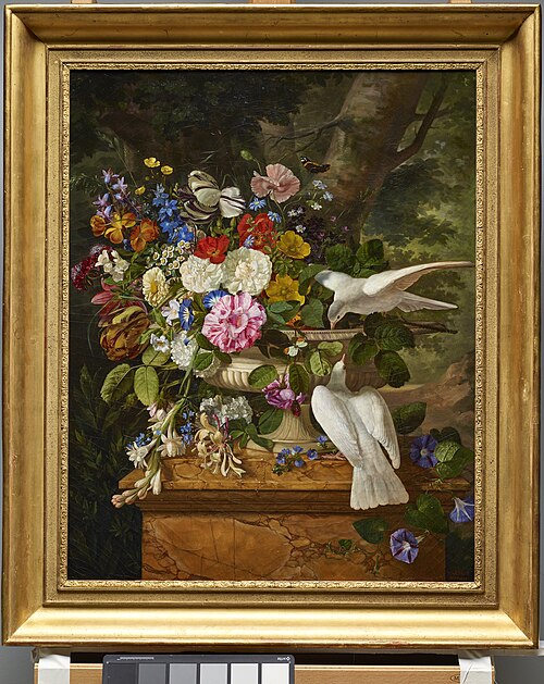 Flowers in a Vase with Two Doves, 1818, François Lepage