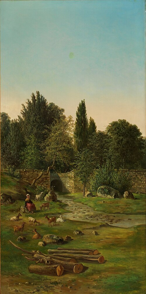 Paisaje con pastora de cabras junto a un río, 1891, Ceferino Araujo