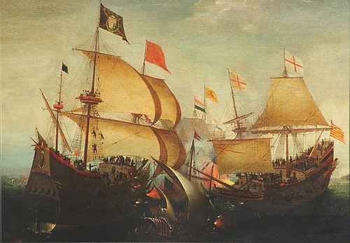 An English and a Dutch Ship Attacking a Spaniard, 1610, Aart van Antum