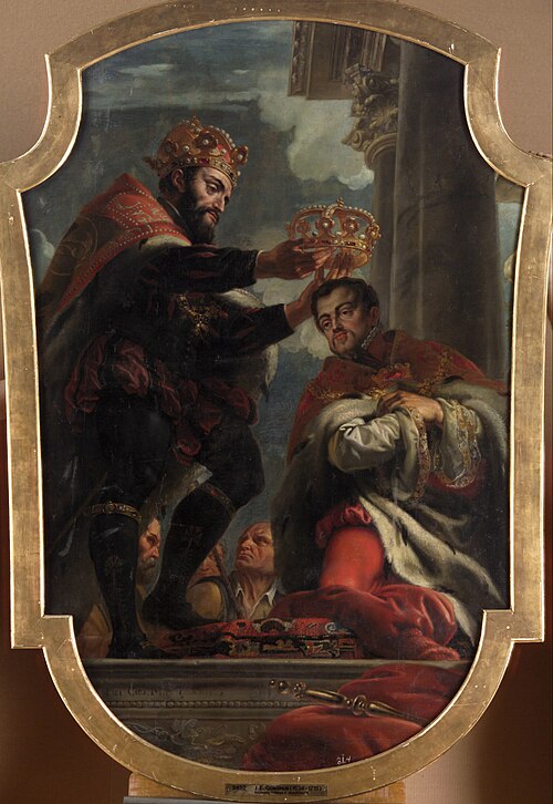 Charles V crowns Philip II, 1681, Jean-Érasme Quellin