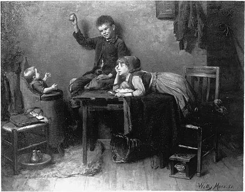 Interieur met spelende kinderen, 1885, Wally Moes