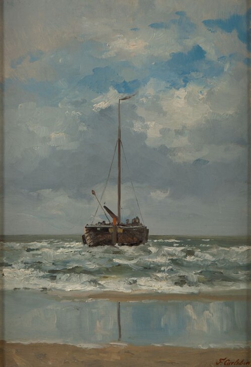 Bomschuit op het strand, 1864, François Carlebur