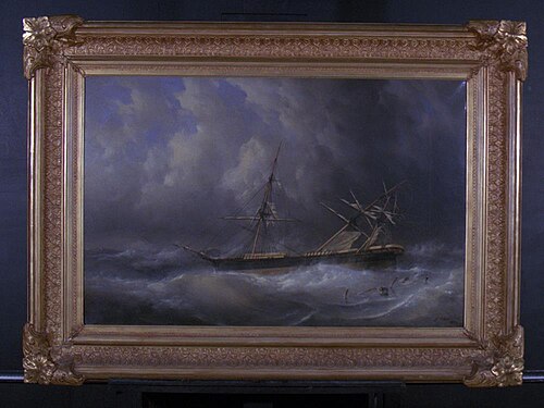Het klipperfregatschip 'Noach III' tijdens een storm, 1874, François Carlebur