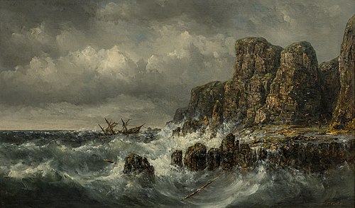 Het vergaan van een schip in een storm voor de kust, , François Carlebur