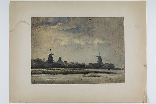 Riviergezicht met molens, , François Carlebur