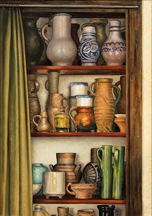Kastje met aardewerk, 1935, Anton Willem den Beer Poortugael