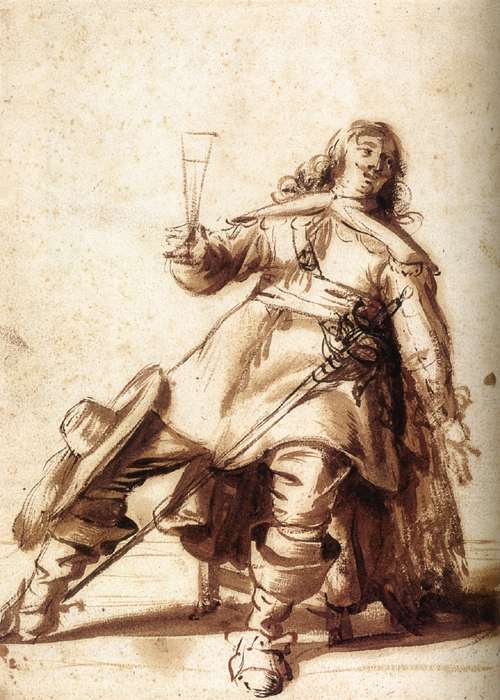 Seated Cavalier with a Sword and a Raised Glass, 1640, Antonie Palamedesz