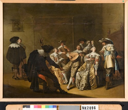 Elegant company playing music in an interior, 1649, Antonie Palamedesz