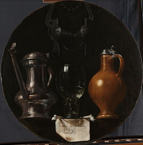 Emblematic Still Life with Flagon, Glass, Jug and Bridle, 1614, Johannes Torrentius