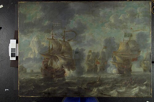 Schermutseling tussen Hollandse en Turkse schepen, 1650, Jeronymus van Diest II