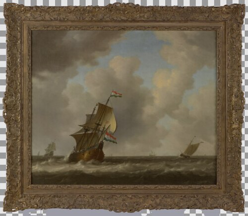 Een fluitschip zeilend op volle zee, , Jeronymus van Diest II