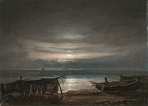 Baltic Sea beach at full moon, , Johann Friedrich Boeck