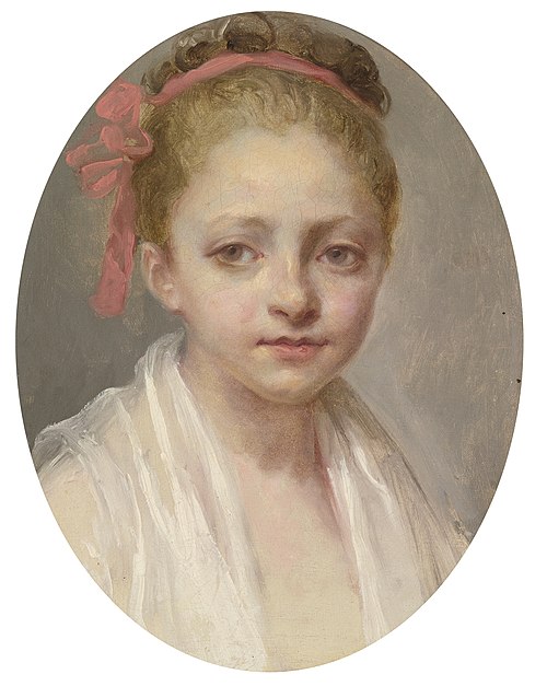 Portrait of a girl wearing a white chemise, a red ribbon in her hair, 1750, Nicolas-Bernard Lépicié