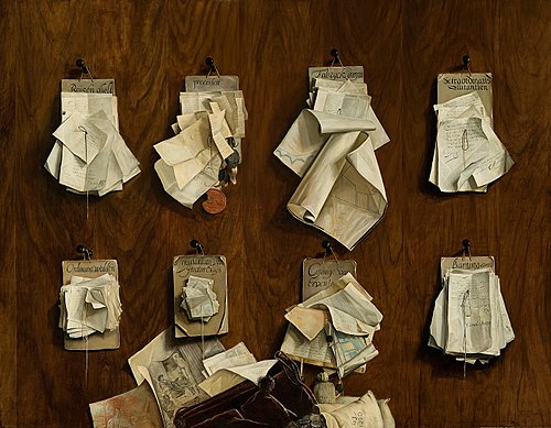 Trompe l'oeil avec des documents de la Trésorerie de la ville d'Amsterdam, 1656, Cornelis Brizé
