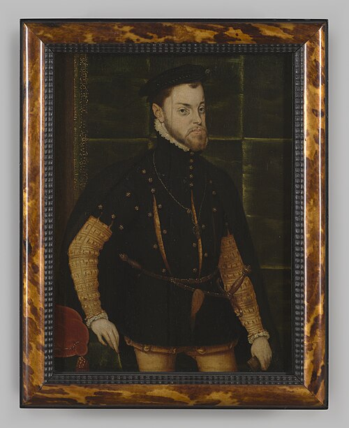 Portret " Filips II van Spanje" op hout, werkplaats van Hans Eworth, circa 1560, 1560, Hans Eworth