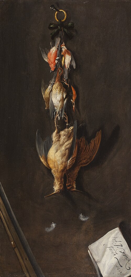 Trompe-l'oeilstilleven met dode vogels, 1663, Jan Vonck