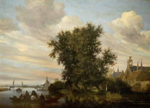 River Landscape with a Ferry, a Yacht and other Vessels, with a View of Gorinchem in the Distance, 1647, Salomon van Ruysdael
