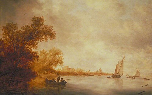 View of the River Lek with Boats and a Castle, Liesveld, The Netherlands, 1641, Salomon van Ruysdael