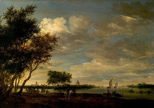 River Scene with a Distant View of Vianen, The Netherlands, 1645, Salomon van Ruysdael