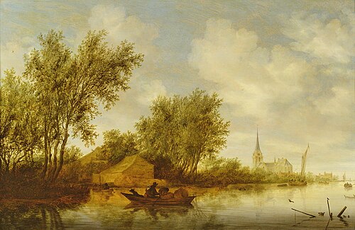 River Landscape with Church, 1650, Salomon van Ruysdael