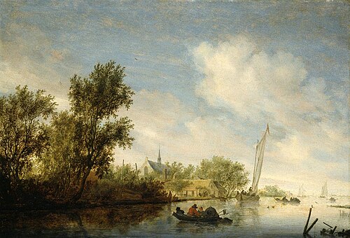 Riverbank and Village, 1645, Salomon van Ruysdael