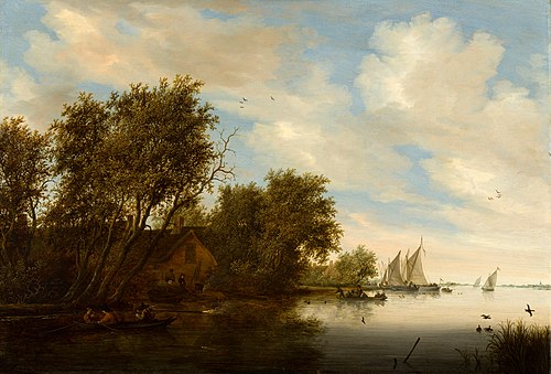 River View with a Man Hunting Ducks, 1648, Salomon van Ruysdael