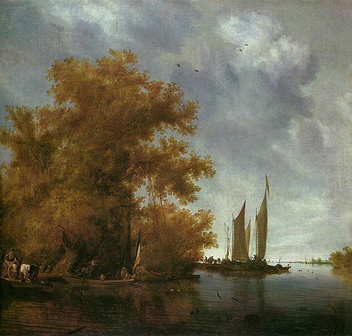 River landscape with boats, 1640, Salomon van Ruysdael