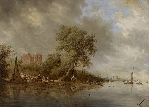 River landscape with the ruins of Castle of Egmond, 1641, Salomon van Ruysdael
