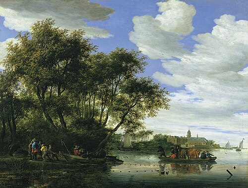 A View of the River Vecht with a Ferry, Fishermen, and Nijenrode Castle in the Distance, 1663, Salomon van Ruysdael