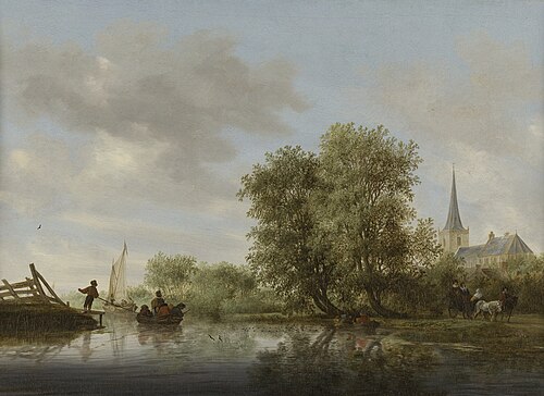 landscape, boats on the river, 1645, Salomon van Ruysdael