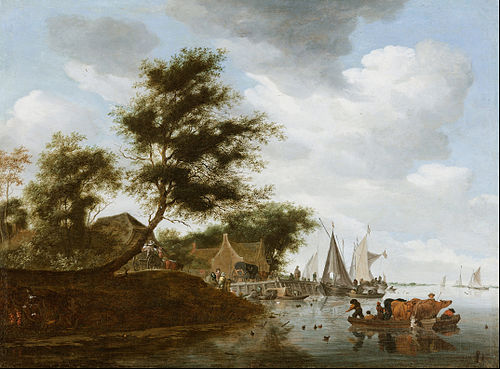 River landscape with ferry, 1661, Salomon van Ruysdael