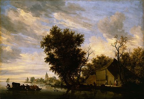 River scene with ferry boat, 1650, Salomon van Ruysdael