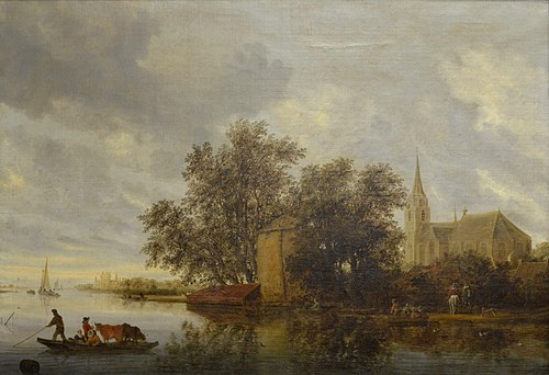 Bord de rivière avec une église, 1644, Salomon van Ruysdael