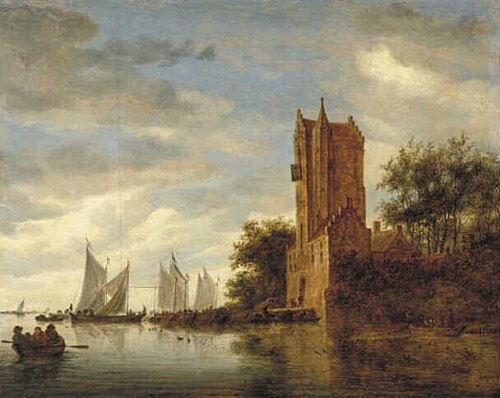 River Scene with the Pellekussen-Poort near Utrecht, 1650, Salomon van Ruysdael