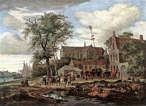 Travellers before an Inn with a Maypole, 1664, Salomon van Ruysdael
