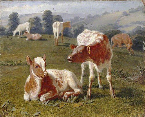 Calves in a Meadow, 1864, Briton Rivière