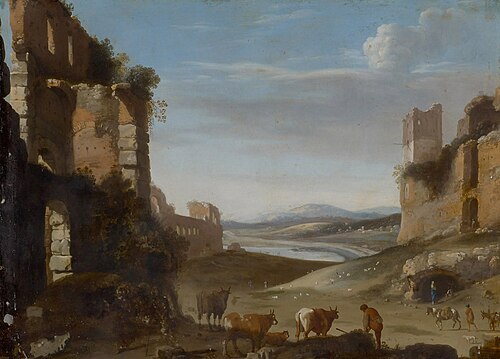 Capriccio Roman landscape with ruins, 1620, Cornelius van Poelenburgh