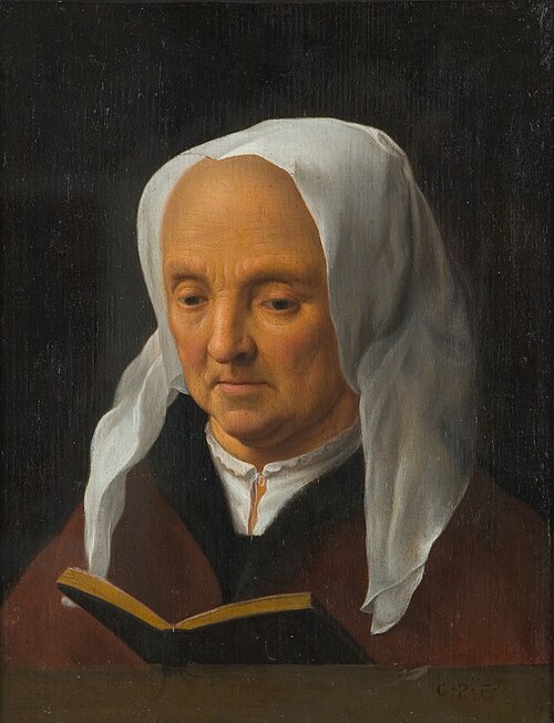Old Woman Reading, 1630, Cornelius van Poelenburgh