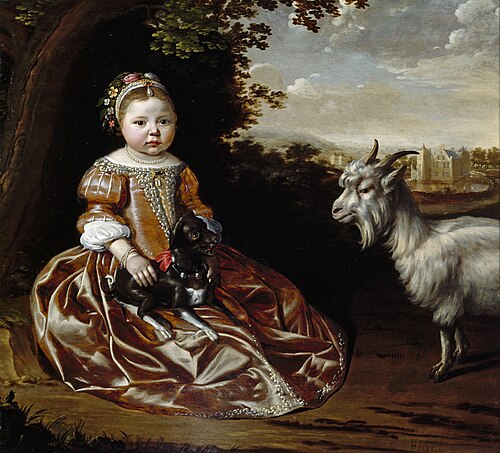 Portrait of a Girl with a Goat and a Dog, possibly Beerta Elisabeth Gockinga (1654-1711), 1656, Jan Jansz. de Stomme