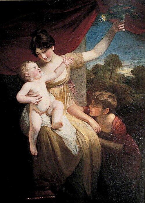 Lady with Two Children and a Parrot, , John Opie