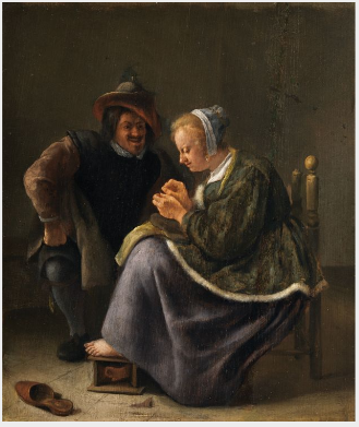 A Woman Mending a Stocking, , Jan Steen