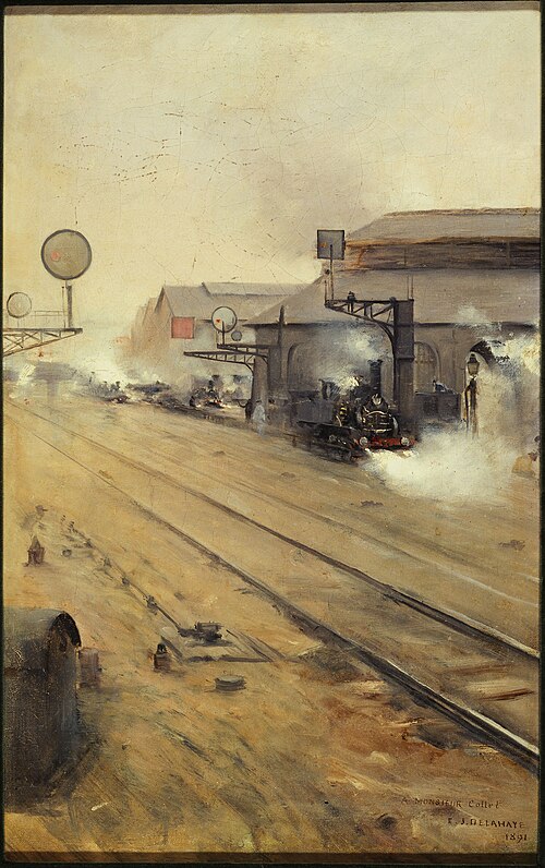 La remise des locomotives aux Batignolles, 1891, Ernest Jean Delahaye