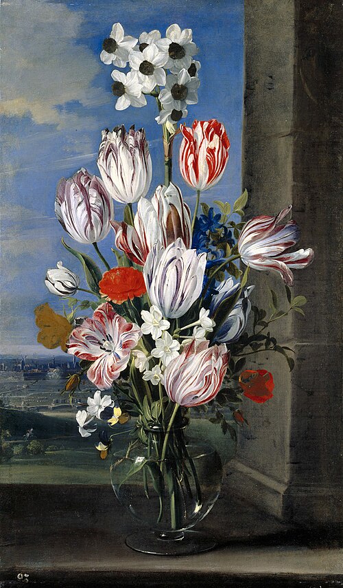 Flowers in a Vase with the Siege of Gravelingen, 1652, Jan van den Hecke