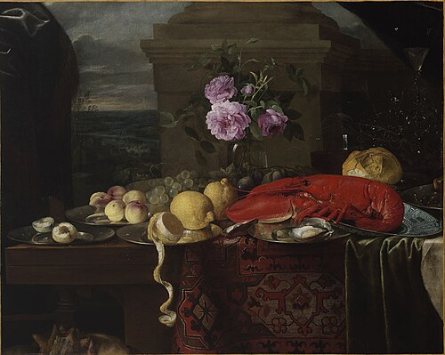 Still Life with Lobster, Fruit, and Roses, 1645, Jan van den Hecke