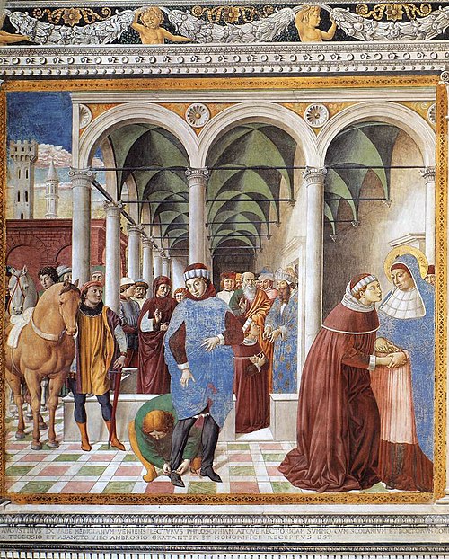 Arrival of St Augustine in Milan (scene 8, north wall), 1464, Benozzo Gozzoli