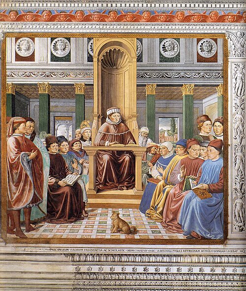 St Augustine Teaching in Rome (scene 6, south wall), 1464, Benozzo Gozzoli