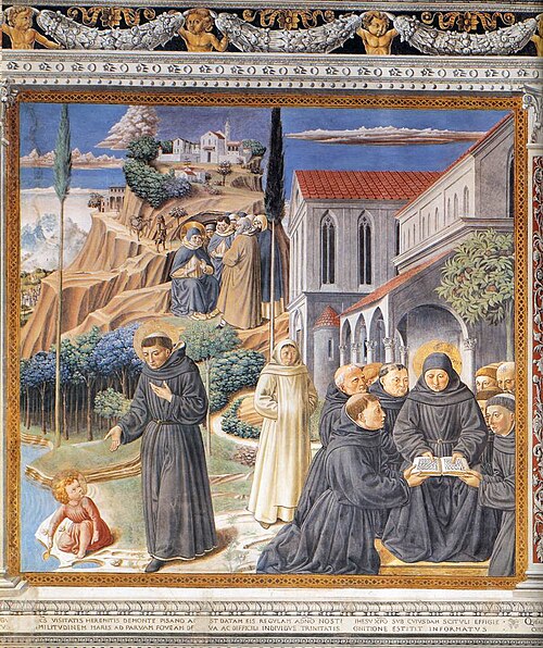 The Parable of the Holy Trinity (scene 12, south wall), 1464, Benozzo Gozzoli