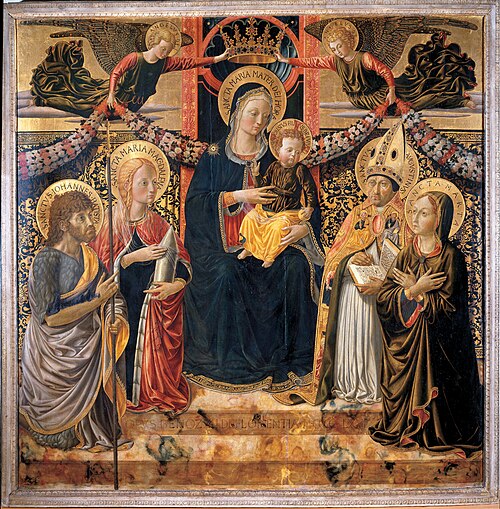 Madonna col Bambino e angeli tra i Santi Giovanni Battista, Maria Maddalena, Agostino e Marta, , Benozzo Gozzoli
